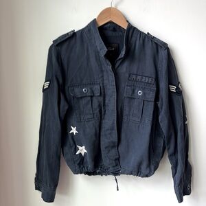 Rails Grant Military Jacket in Indigo Linen Blend Patches Stars Pockets Size S